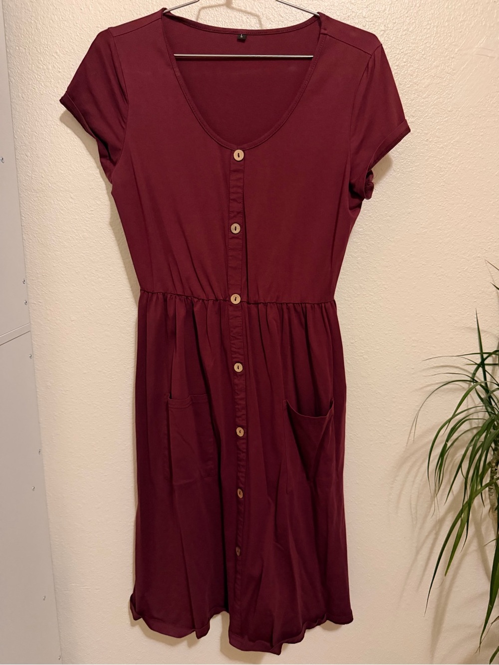 Amazon Short-Sleeve Button-Front Dress in Burgundy
